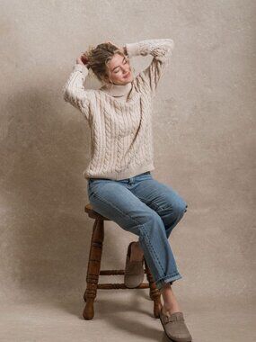 Neuflora Cozy Chunky Cable Knit Turtleneck Sweater Warm Pullover Knit Jumper S
